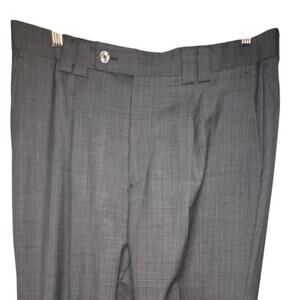 Steven Land Angelo men’s 34R grey wool pleated windowpane dress‎ trousers ￼